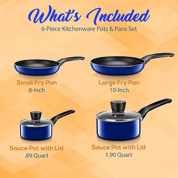 Serenelife 6 Piece Kitchenware Pots amp Pans Set Basic Kitchen Cookware Black Non stick Coating Inside Heat Resistant Lacquer blue