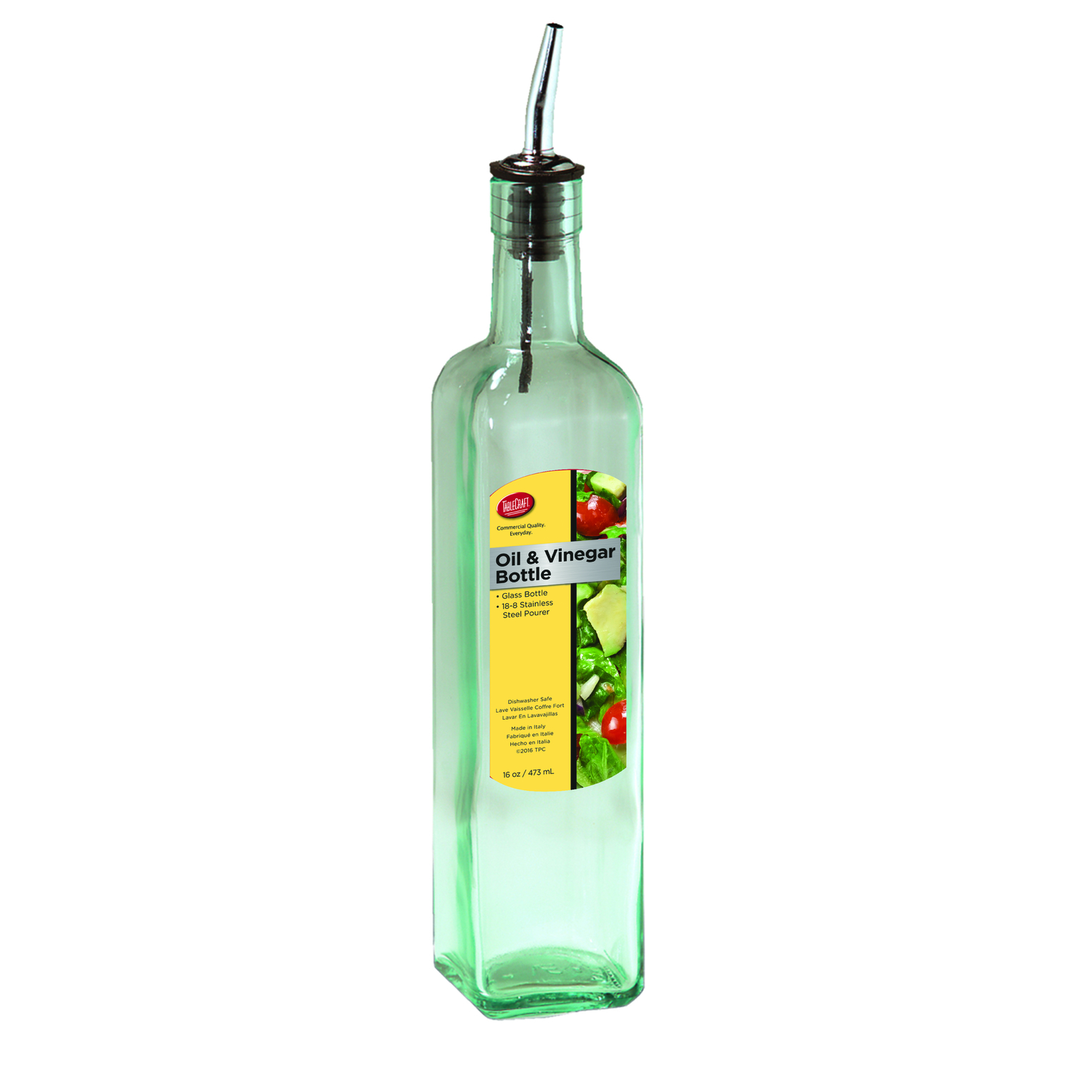 TableCraft Clear Glass/Steel Oil and Vinegar Bottle w/Pourer 16 oz