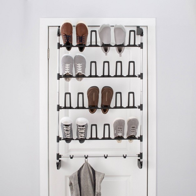 Organize It All Overdoor 12 Pair Shoe Rack With 4 Accessory Hooks