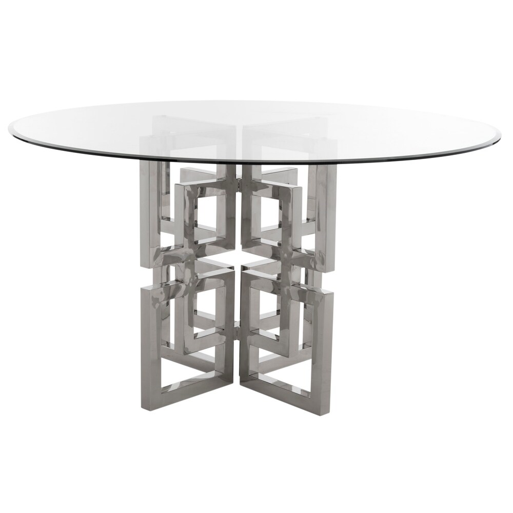 SAFAVIEH Couture Harlan 54 inch Glass Top Round Dining Table   54 in. W x 54 in. L x 40 in. H