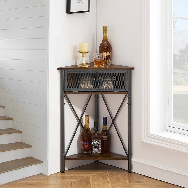 Javlergo Triangle Corner Table with Storage Shelf