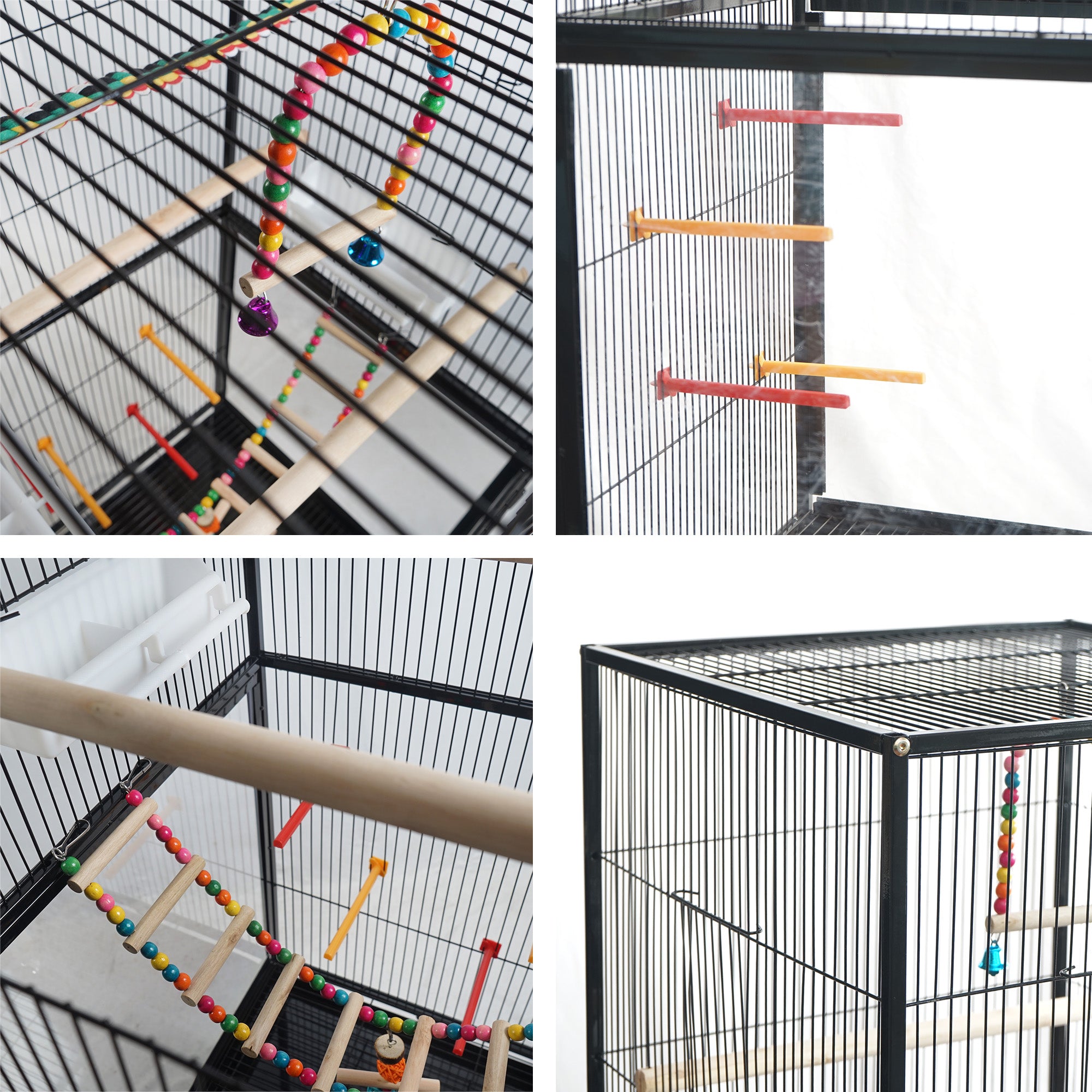 56.5 Inch Wrought Iron Wire Bird Parrot Rolling Cage with Bottom Storage Shelf Lockable Casters Acrylic Pet Birds Cage Flight Cage Suitable for Small Medium Sized Birds Canary Macaw Cockato