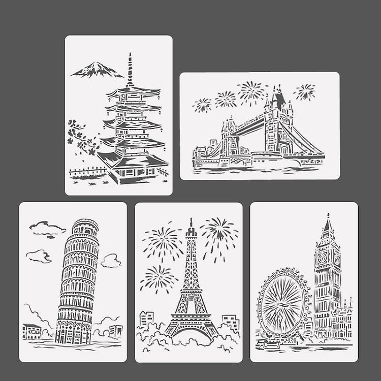 2 Sets Tower System (5Pcs / Set) Construction Series Painting Template Theme City A4 Label Template