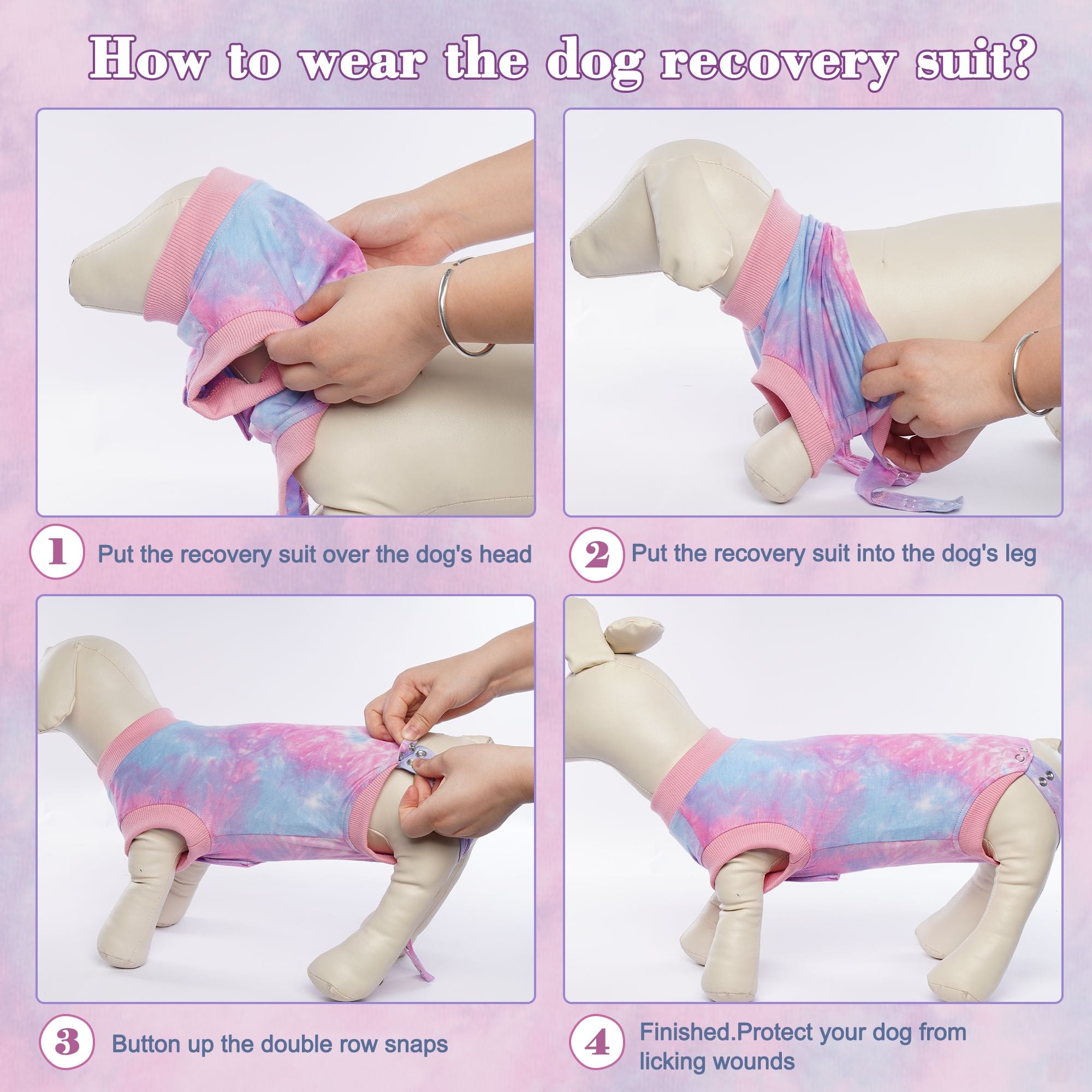 PUMYPOREITY Dog Surgery Recovery Suit， Tie-Dye Dog Onesie Recovery Suit After Surgery， Breathable Abdominal Wound Skin Diseases Protector， Cone Collar Alternative， Pet Dog Recovery Shirt， Pink