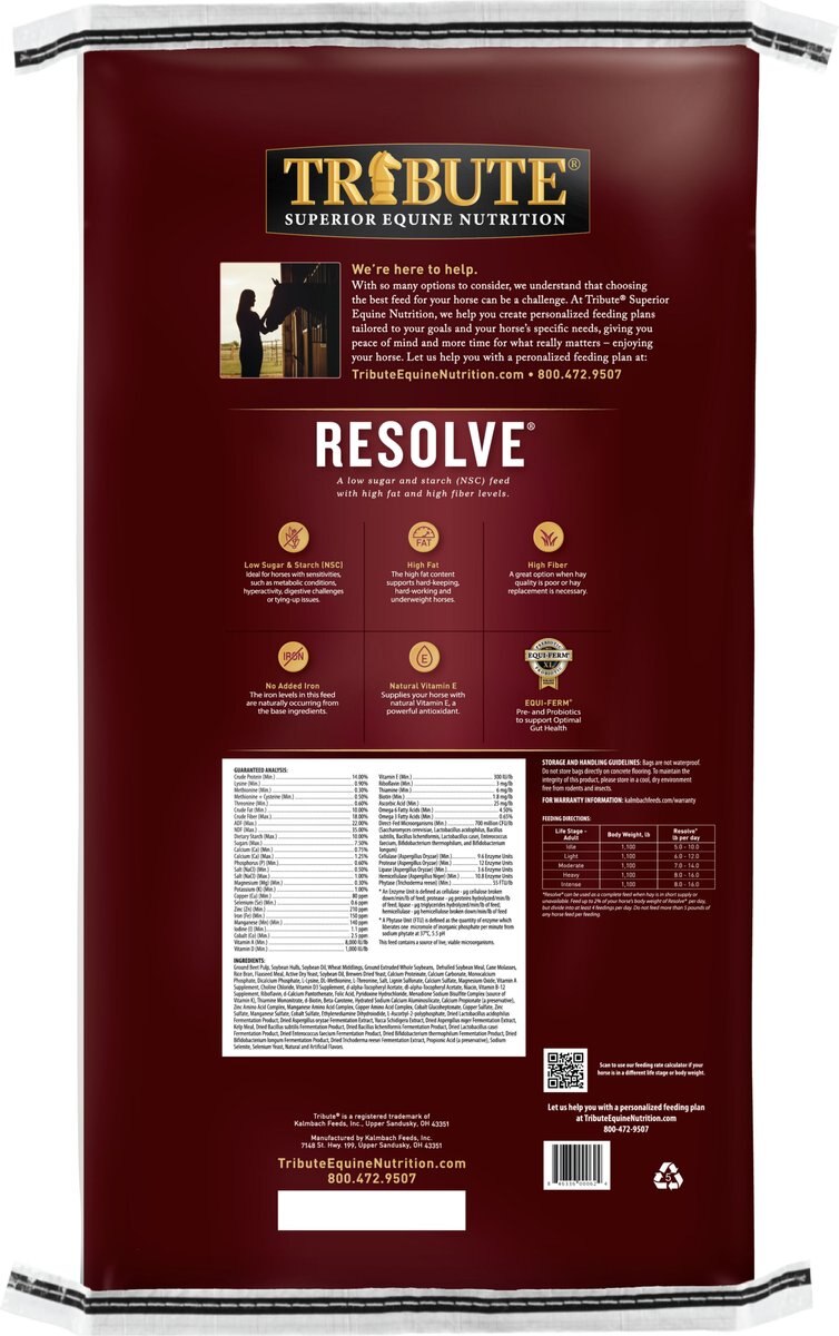 Tribute Equine Nutrition Resolve High Fat Horse Feed