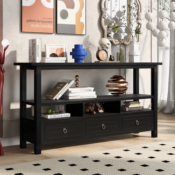 Rustic Solid Console Table Double-Storey Tabletop