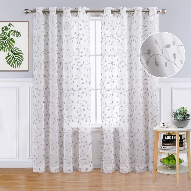 Trinity Embroidered Sheers Semi Curtains Transparent Drapes Window Treatments Grommet Top 2 Panels