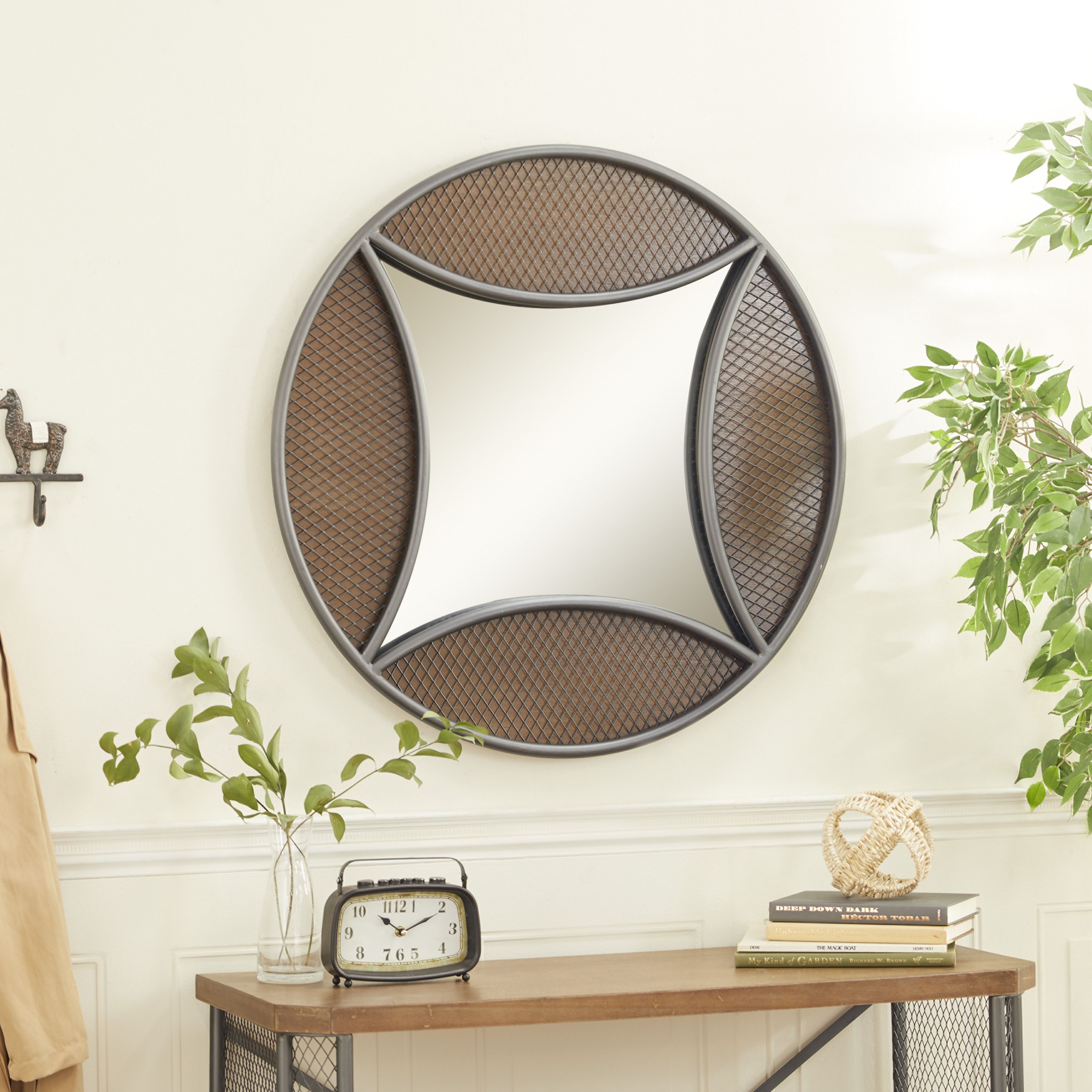 Brown Wood Industrial Wall Mirror 32 x 32 x 2