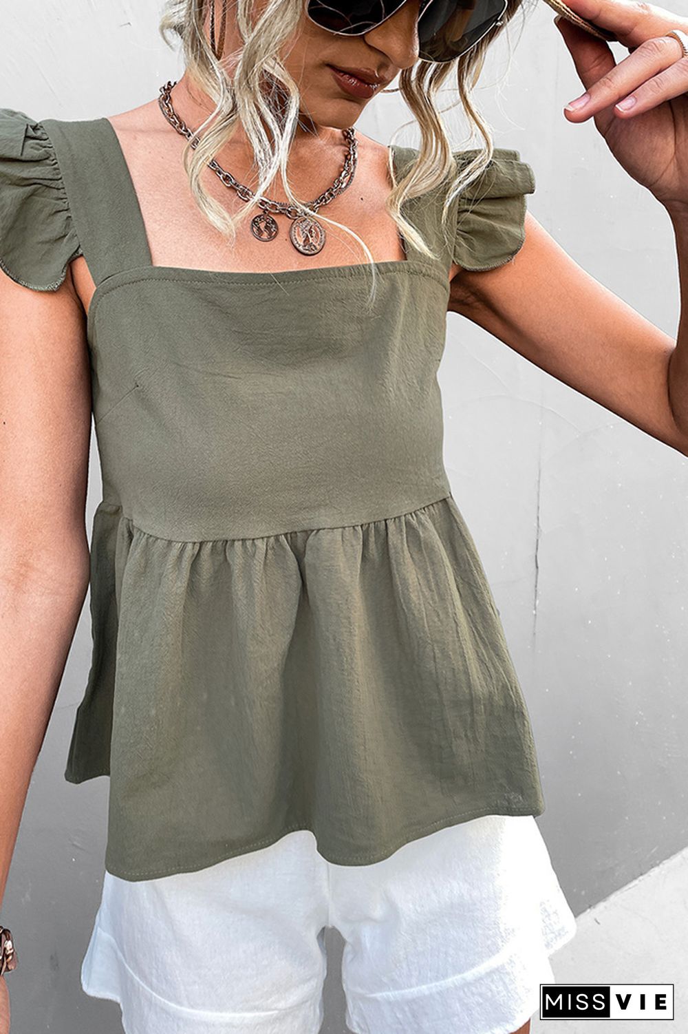 Solid Color Ruffles Strap Tank Top Wholesale