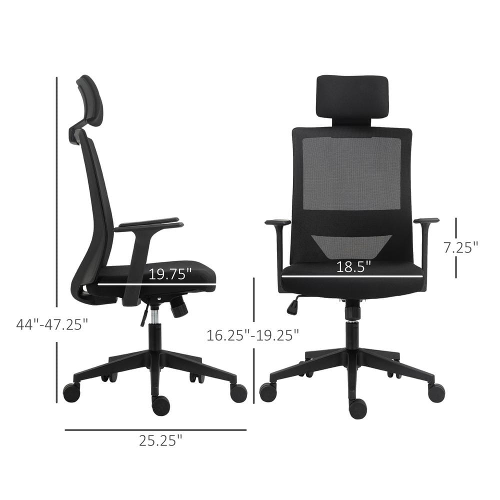 Vinsetto High Back Grey Office Chair, Swivel Task Chair with Lumbar Back Support, Breathable Mesh, and Headrest 921-418V80