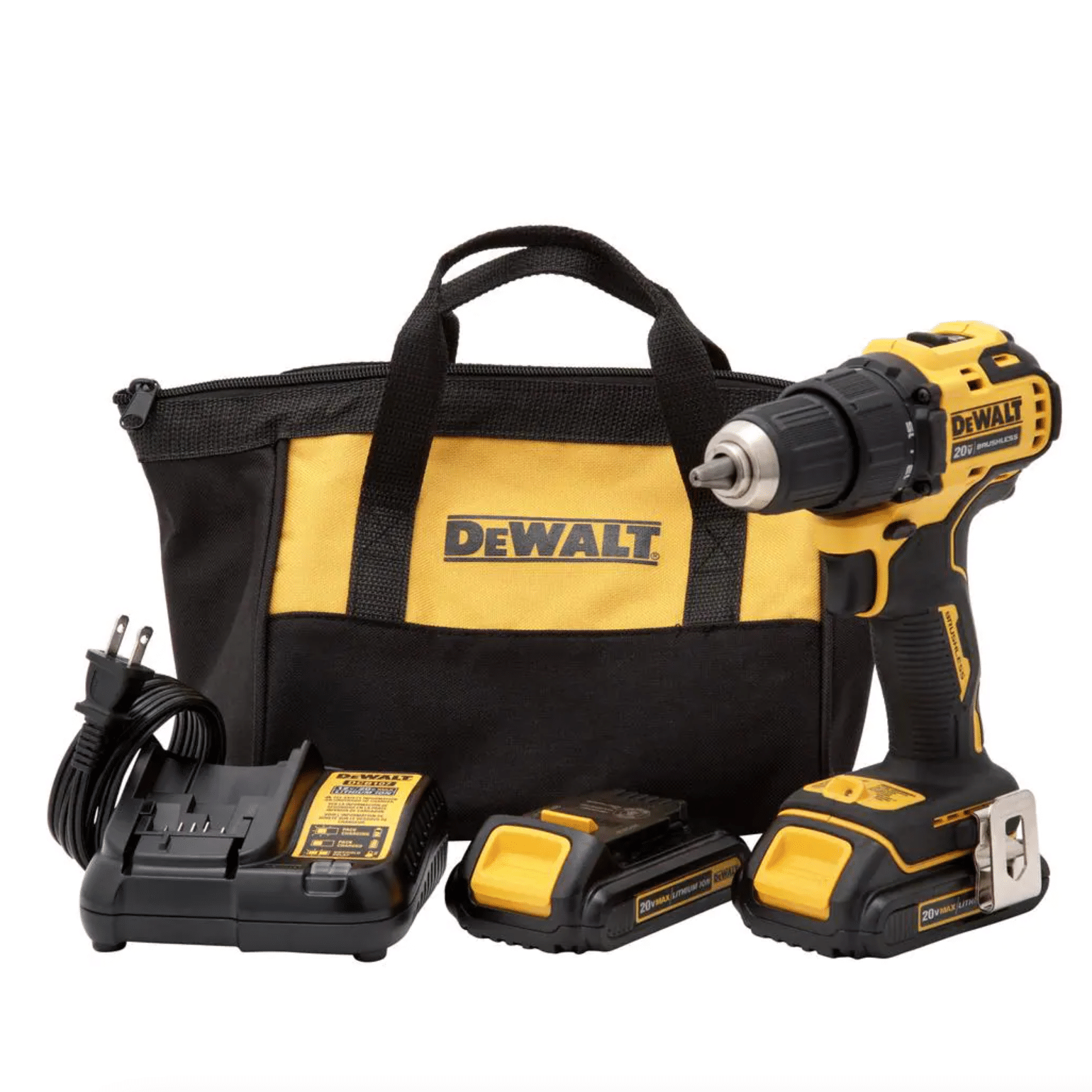 Dewalt Atomic 20V Max Cordless Brushless Compact 1/2 in. Drill/Driver， (2) 20-Volt 1.3Ah Batteries and 4-1/2 in. Circular Saw (DCD708C2W571B)