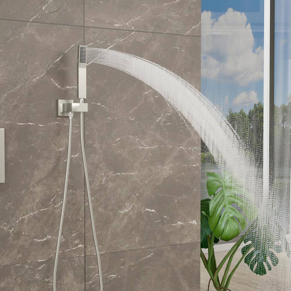 Logmey 3-Spray Patterns with 1.8 GPM 16 in. Shower Head in Ceiling Mount Dual Shower Head in Brushed Nickel LM-SLF16015Z-SS-16