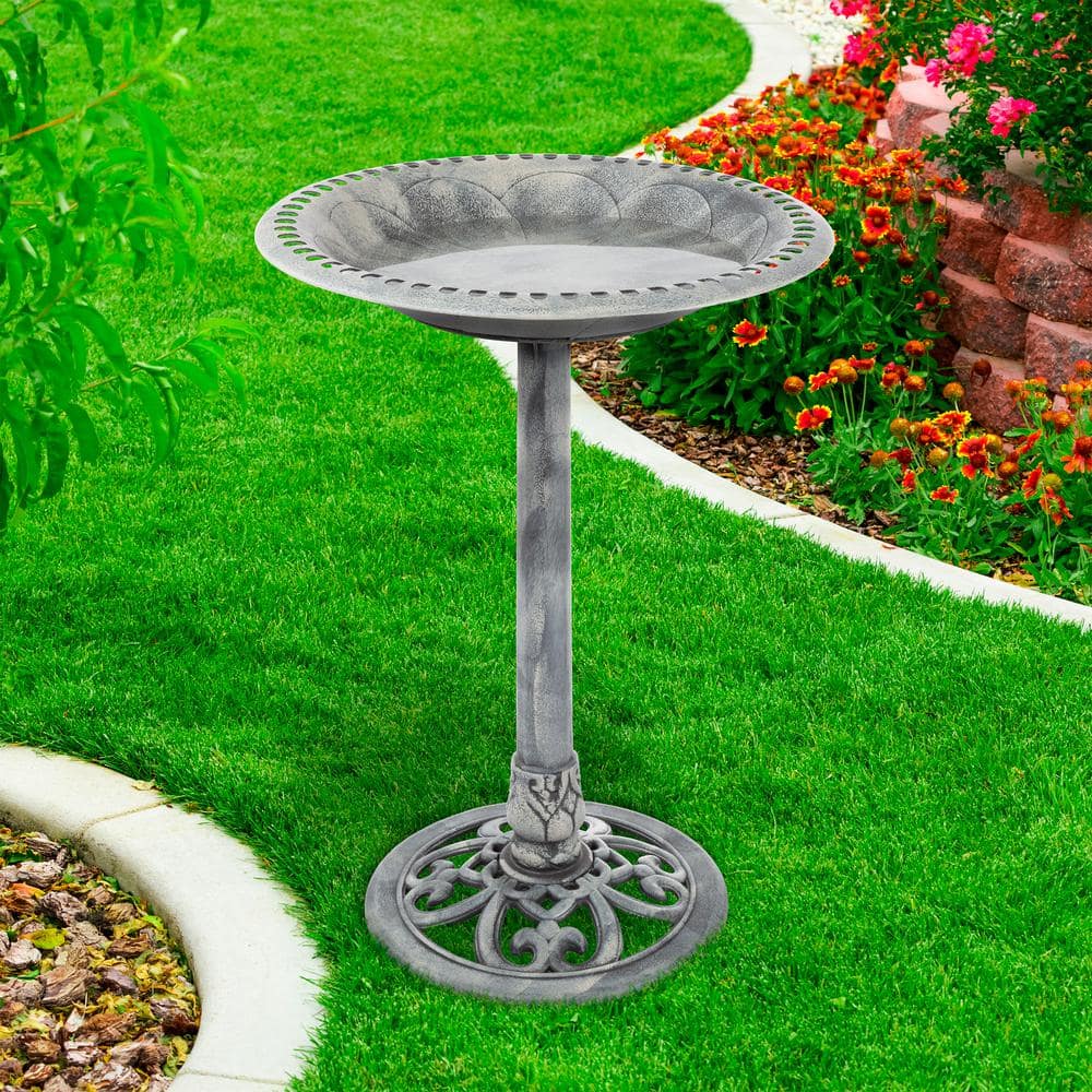 Pure Garden Weather Resistant Antique Bird Bath in Gray HW1500107