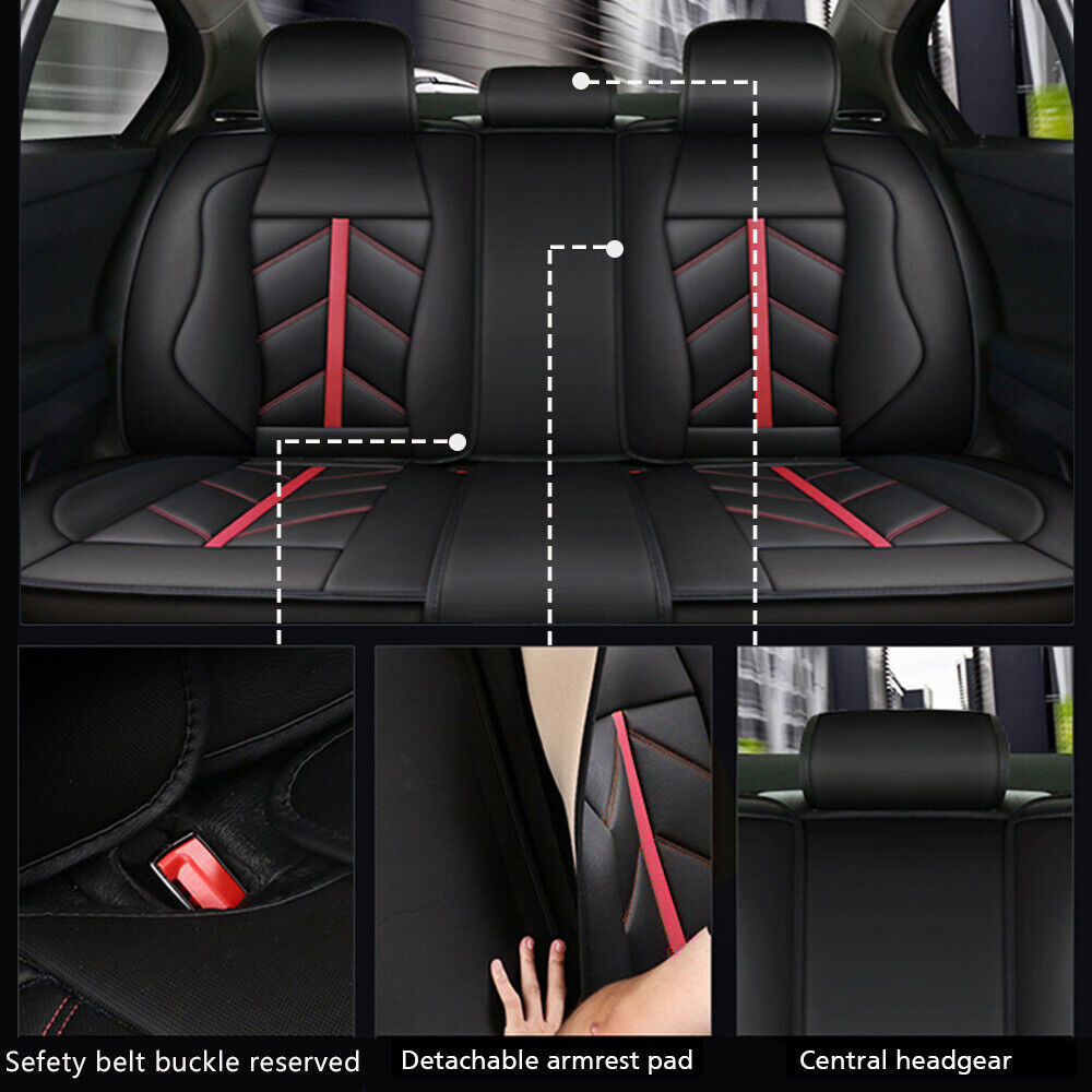 OTOEZ 5D Luxury Leather Car Seat Cover Full Set Front， Rear 5 Seats Protector Universal Fit