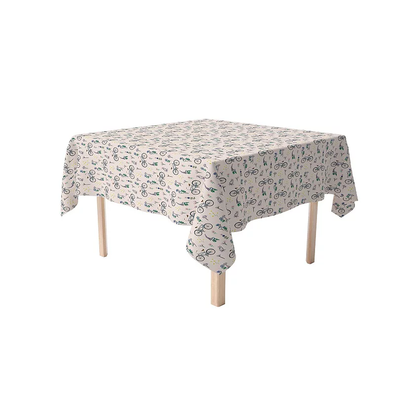 Square Tablecloth， 100% Cotton， 52x52， Bike Ride in Flowers