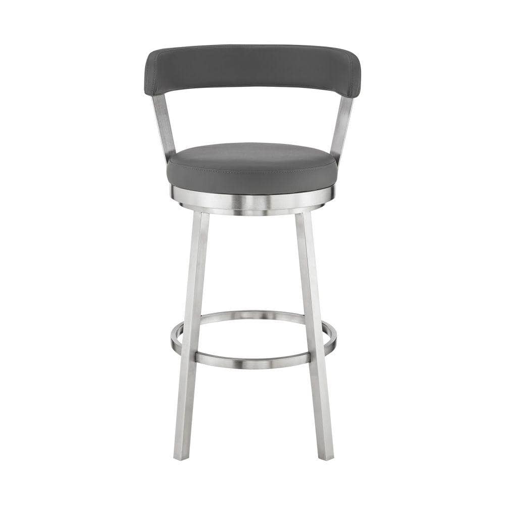 Benjara 40 in. Light Gray Faux Leather Bar Height Swivel Stool with Steel Legs with Metal Frame BM283295