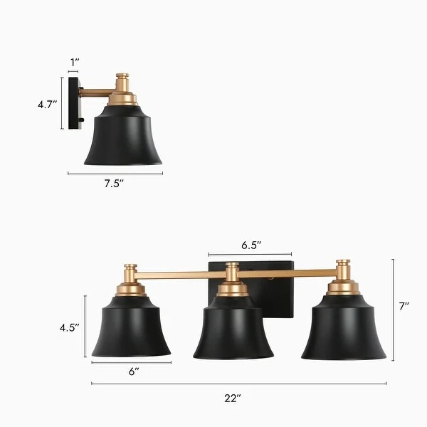 Modern Gold Black 3-Light Bathroom Vanity Light Transitional Metal Wall Sconces Dimmable - L 22.5