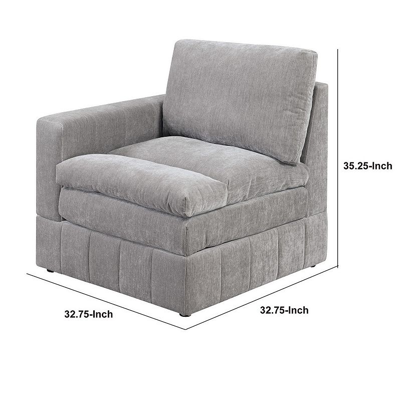 Luna 33 Inch Modular 1 Arm Corner Chair， Triple Plush Cushioned Seat， Gray