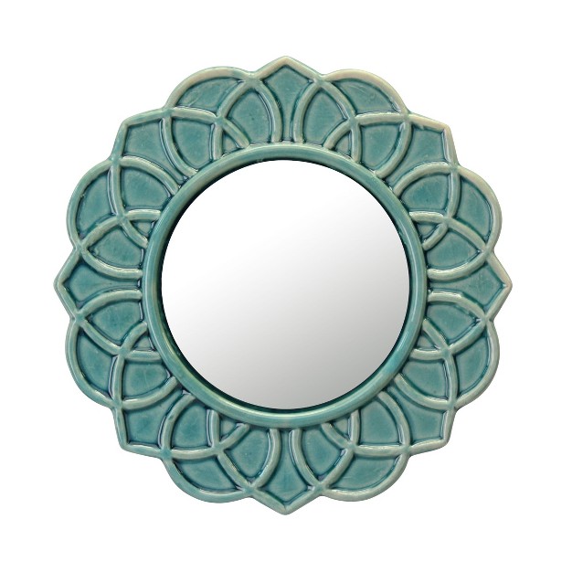 Round Ceramic Floral Wall Hanging Mirror Turquoise Stonebriar Collection