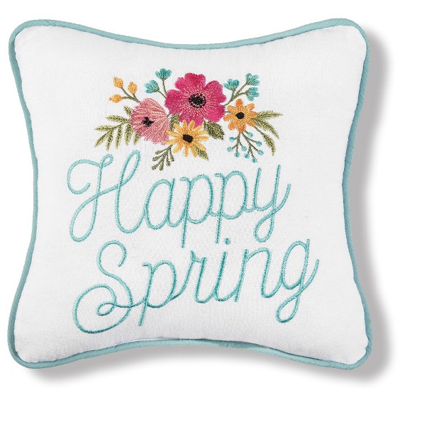 X 10 quot Happy Spring Embroidered Throw Pillow