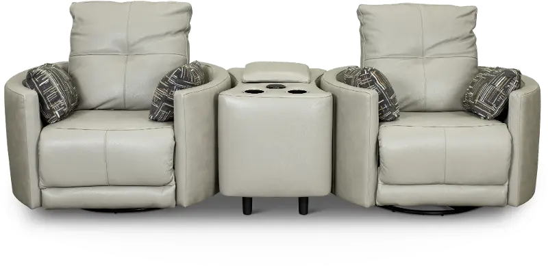 Waterloo Light Gray Leather 3 Piece Curved Home Theater Seating