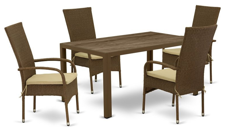 East West Furniture Jubi 5 piece Modern Metal Patio Dining Set in Brown   Tropical   Outdoor Dining Sets   by Homesquare  Houzz