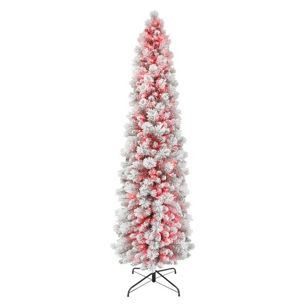 Puleo International 7.5 ft. PreLit Flocked Portland Pine Artificial Pencil Tree