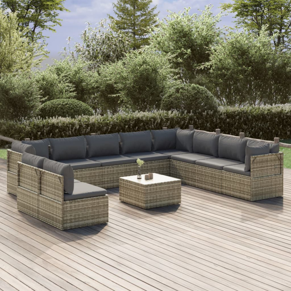 vidaXL Patio Furniture Set 11 Piece Patio Set with Cushions Gray Poly Rattan   Tropical   Outdoor Lounge Sets   by vidaXL LLC  Houzz