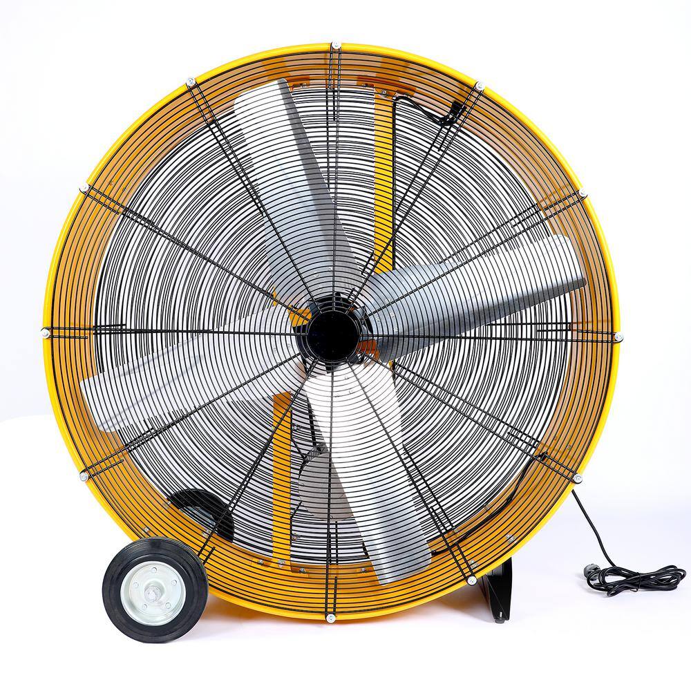 Edendirect 42 in. 4-Speed Air Circulation High-Velocity Industrial Drum Fan Aluminum Blades and 90 Adjustable Tilt Yellow DHS0203003