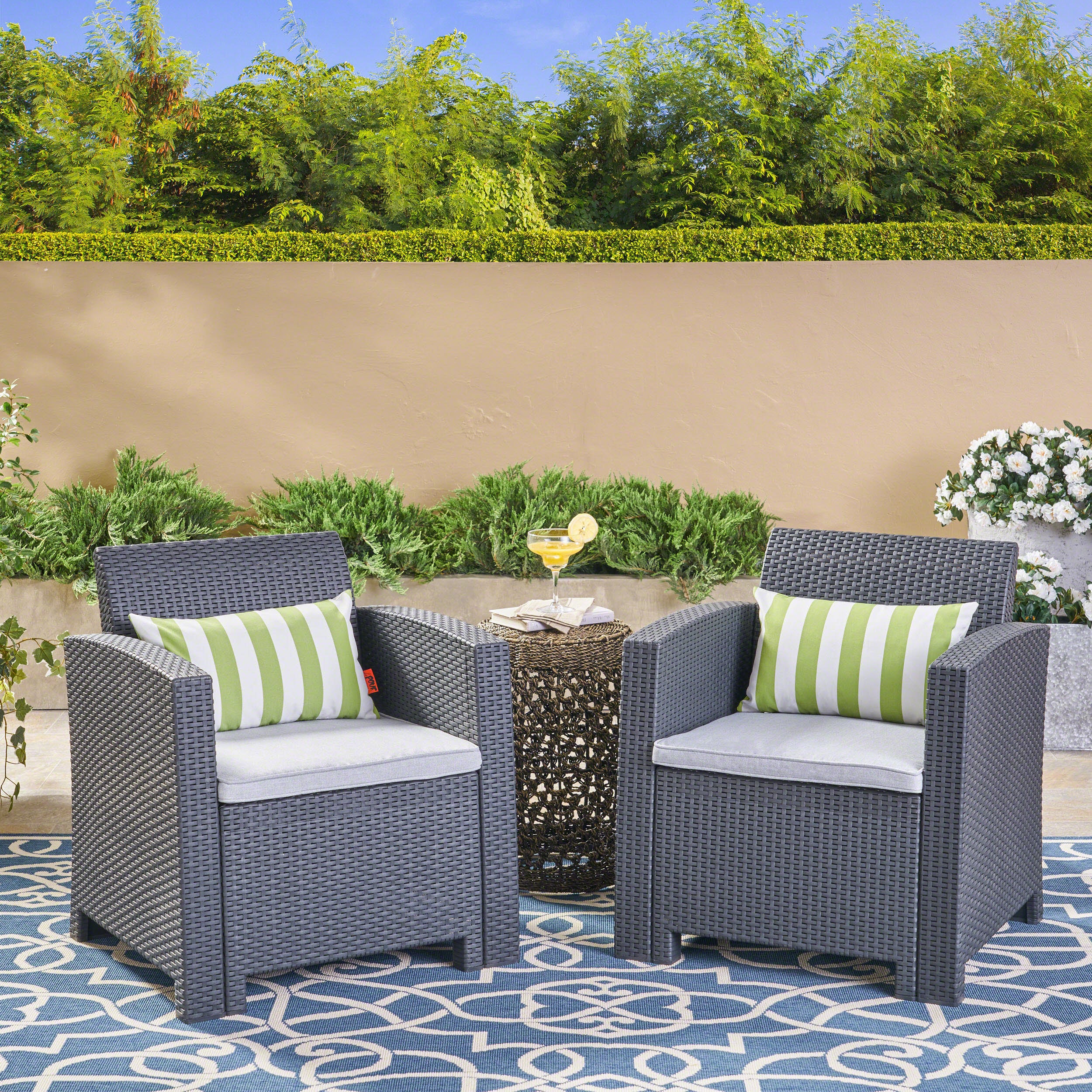 Fiona Outdoor Wicker Print Club Chairs with Water Resistant Cushions