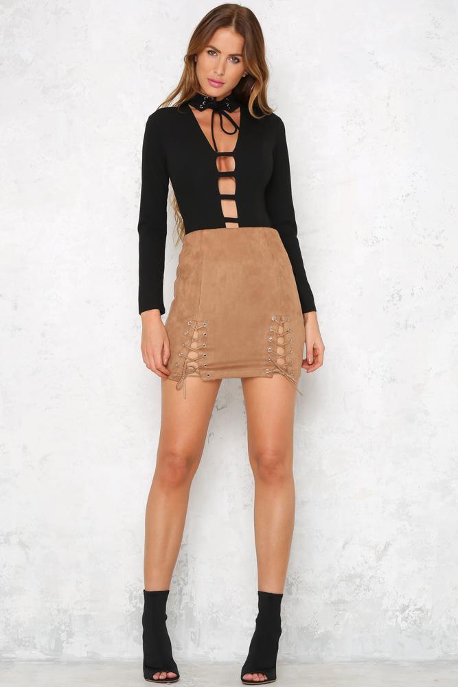 Kiss Me Twice Skirt Tan