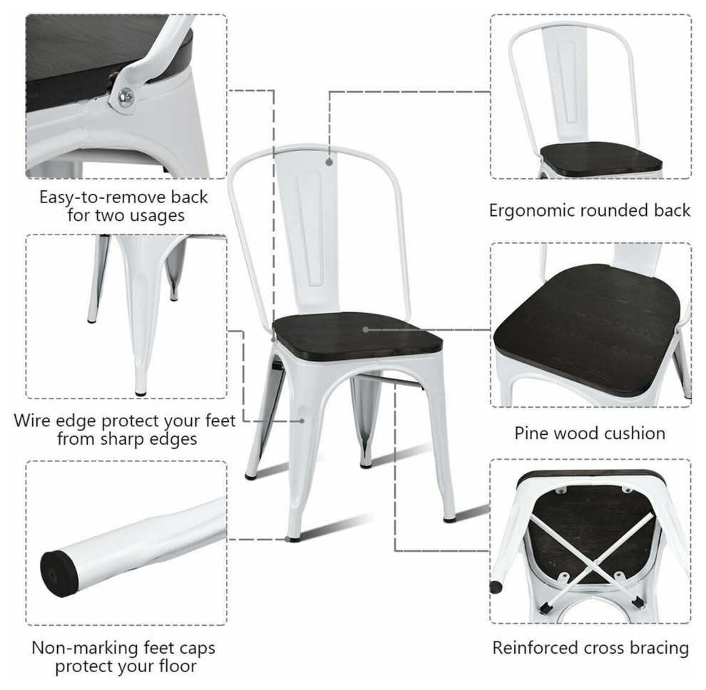 Costway Set of 4 Tolix Style Metal Dining Side Chair Wood Seat Stackable Cafe   Industrial   Dining Chairs   by Costway INC.  Houzz