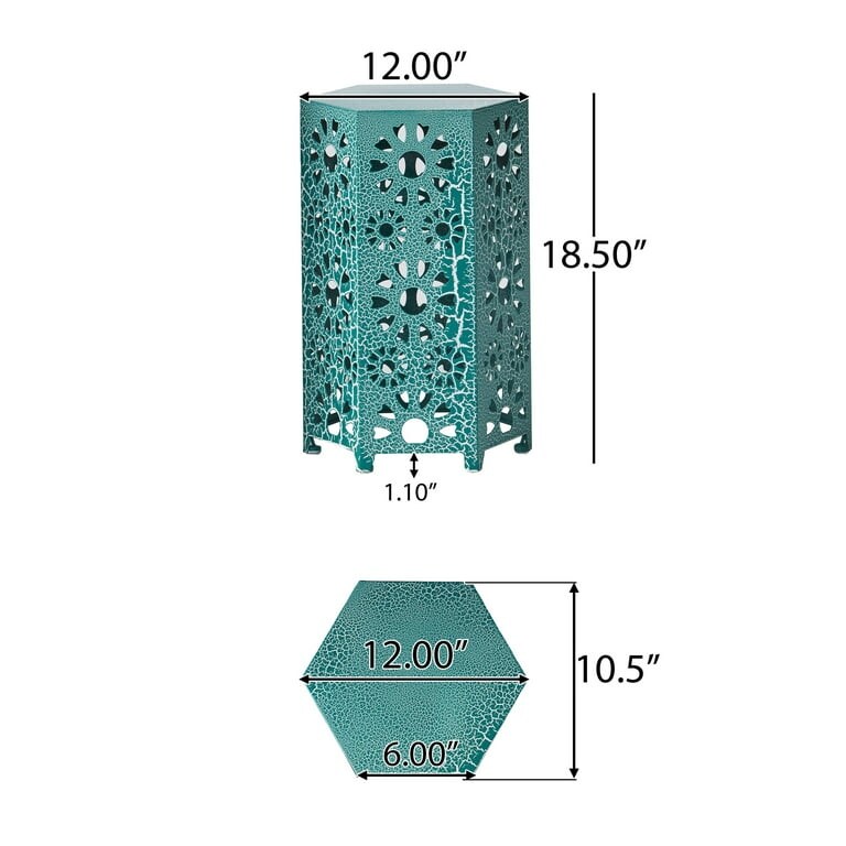 Outdoor 12 Inch Sunburst Iron Side Table  Crackle Teal