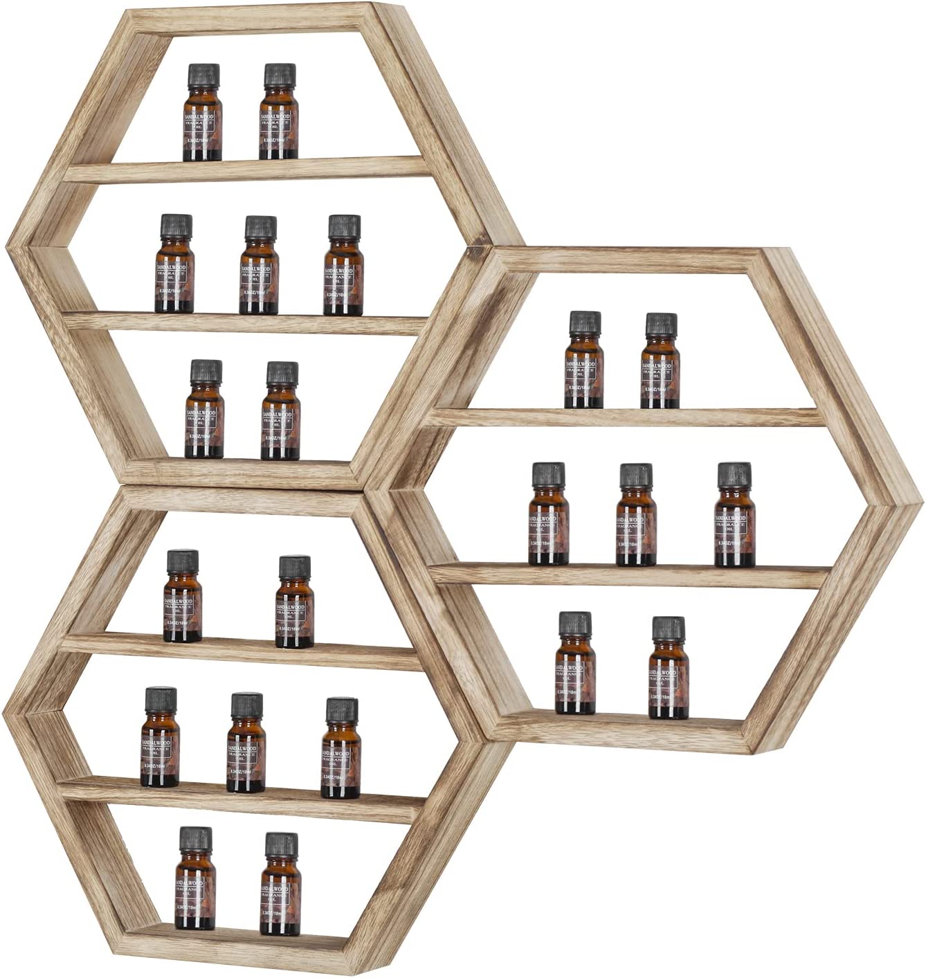 Essential Oil Storage Shelf Nail Polish Organizer, Set of 3 Hexagon Floating Shelves Wall Mounted Shelves, Cosmetic Display Cases