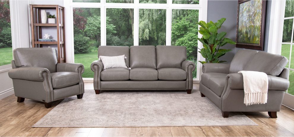 Landon 3 Piece Leather Sofa Set  Gray   Transitional   Living Room Furniture Sets   by Abbyson Living  Houzz