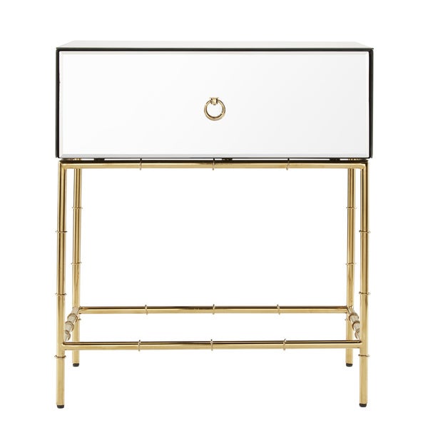 Wade Mirrored Accent Table with Gold Finish Base by iNSPIRE Q Bold