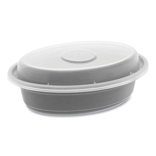 Pactiv Newspring VERSAtainer Microwavable Containers | Oval， 8 oz， 5.7 x 4 x 1.45， Black