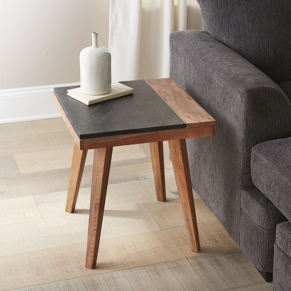 Carson Carrington Chester Mid-Century Style Solid Wood and Slate Square Side Table