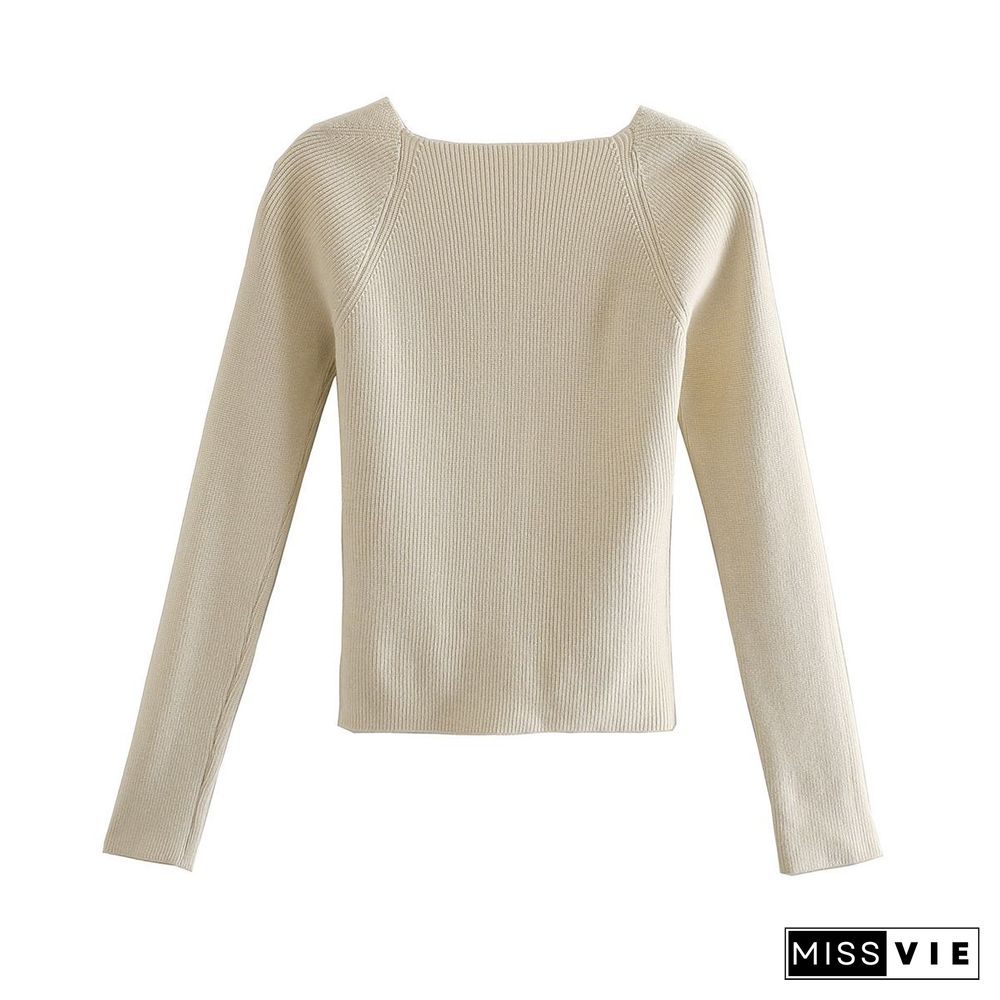 New Women Knitting Sweaters Top Long-arm Heart-neck Casual Fashion Mrs Slim-fit Tight Knitted Sweater Sweater Tops