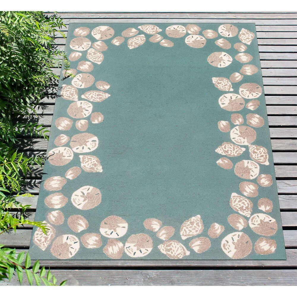 Liora Manne Capri Seashell Border Indoor/Outdoor Rug Aqua