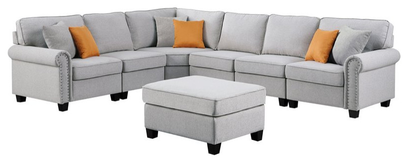 Devion Furniture Woven Fabric U Shaped Sectional Sofa in Dark Gray   Transitional   Sectional Sofas   by Homesquare  Houzz