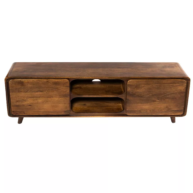 55 Inch TV Media Entertainment Center Console， Mango Wood， 2 Doors， Warm Brown