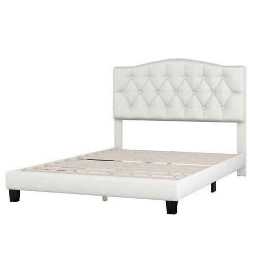 Upholstered Platform Bed with Saddle Curved Headbo...