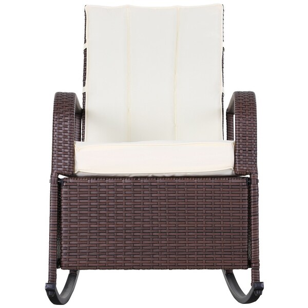 Outsunny Outdoor Wicker Rattan Recliner Rocking Cushioned Chair with Footrest and 135 Degrees of Comfort