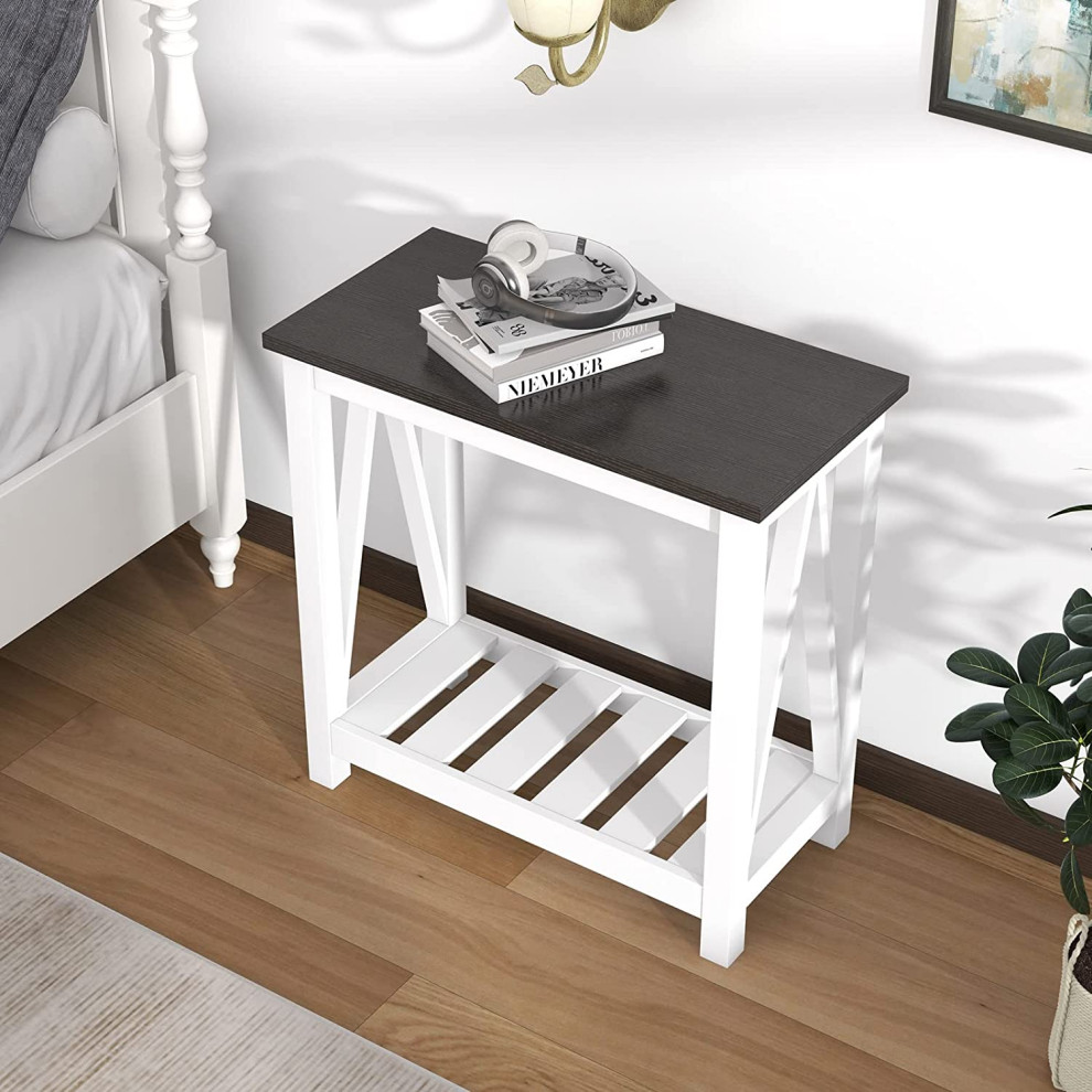 Farmhouse End Table with Storage Shelf for Small Spaces  White 2 Pack   Industrial   Coffee Table Sets   by Imtinanz  LLC  Houzz