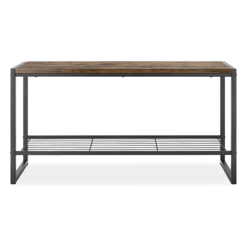 Whitmor Modern Industrial Entryway Bench w/Shoe Storage， Brown