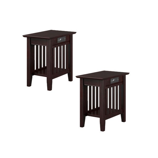 Mission Solid Wood Side Table with USB Charger Set of 2