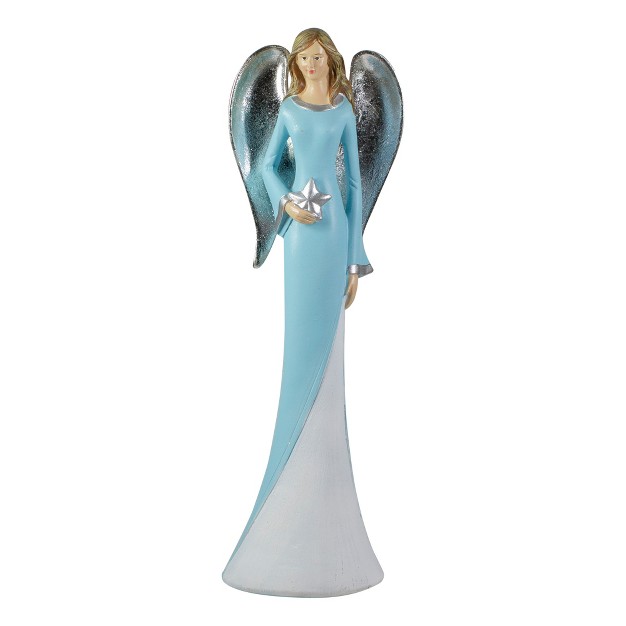 Blue And White Tabletop Angel Figurine Holding A Star