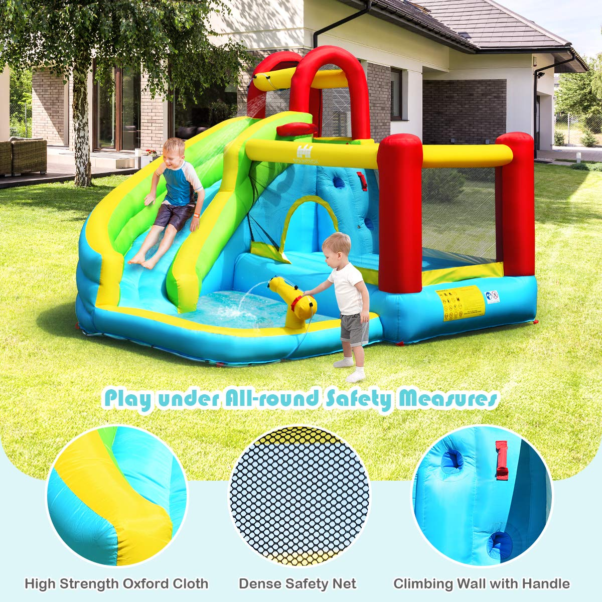 BOUNTECH 6 in 1 Bounce House w/ Climbing Wall & Jumping Area for Outdoor