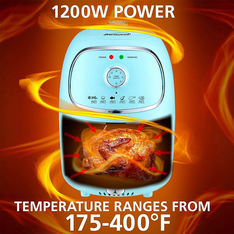 Brentwood 2 Quart Small Electric Air Fryer w/ Timer and Temperature Control， Blue